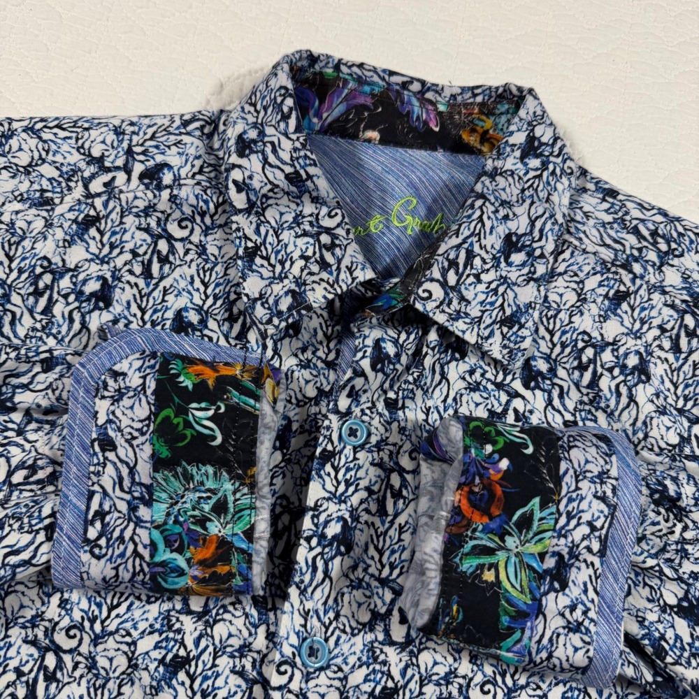 Robert Graham Button Down Shirt Mens M Blue Coral Sea Life Print Cotton EUC